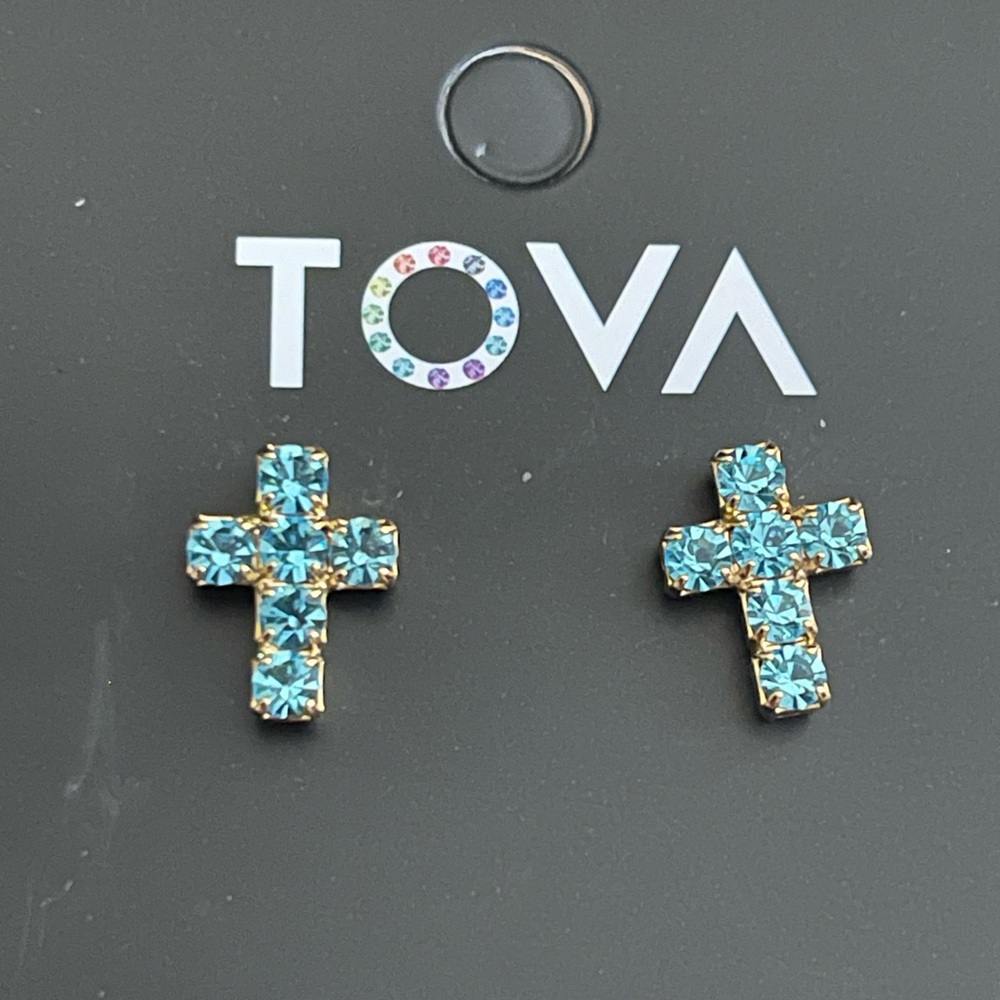 Tova Aquamarine Cross Earrings Studs